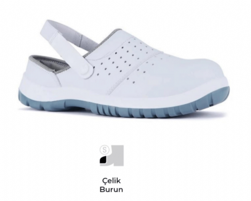Mekap Slipper 210-01 S1 SRC Beyaz Mikrofiber Deri �elik Burun Sabo �� Terlik Sandalet